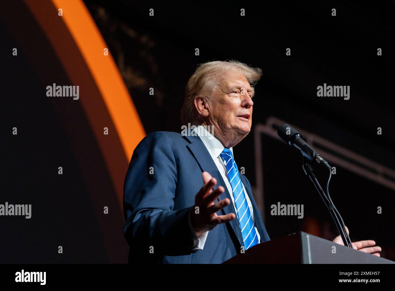 Republican presidential candidate former President Donald Trump speaks at  the Bitcoin 2024 conference, Saturday, July 27, 2024, in Nashville, Tenn.  (AP Photo/Alex Brandon Stock Photo - Alamy