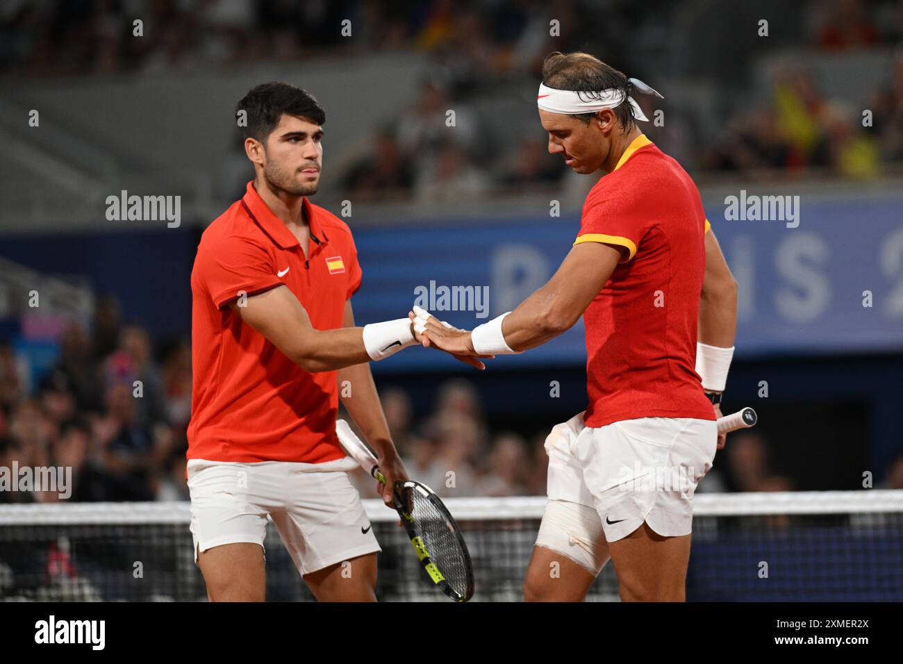Carlos alcaraz and rafael nadal paris 2024 olympics hires stock