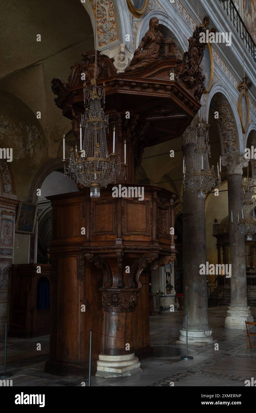 Pulpit Rome Ancient hand-carved wooden pulpit in the Basilica of Santa Maria in ...