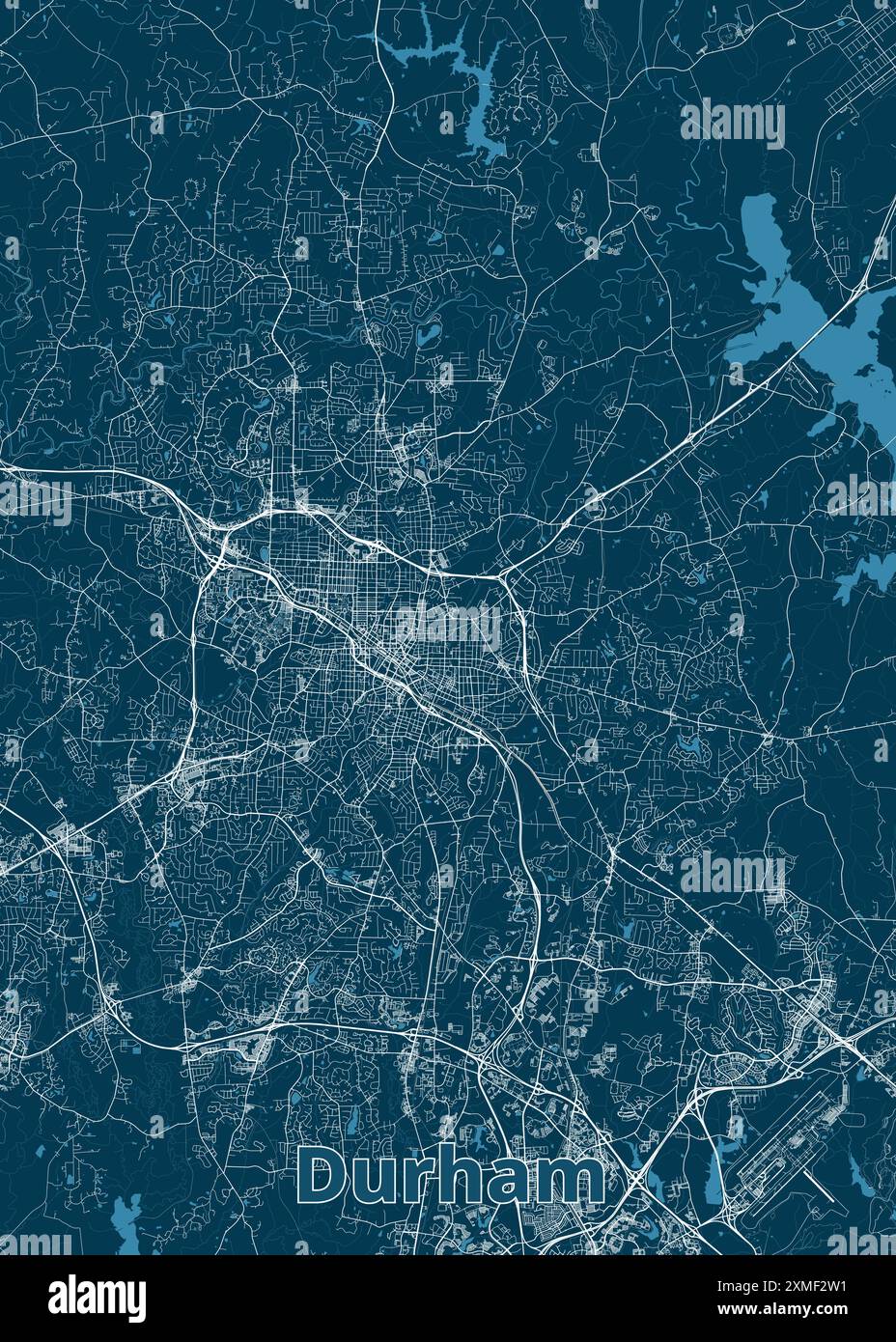 Durham, North Carolina, USA artistic blueprint map poster Stock Vector