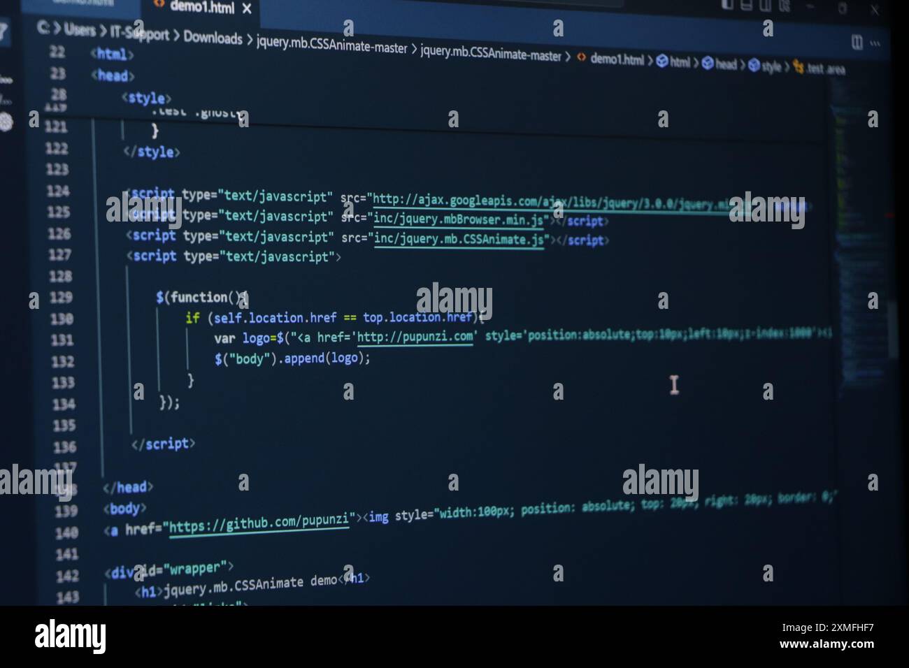 Programming code abstract screen of software developer. Computer script Stock Photo