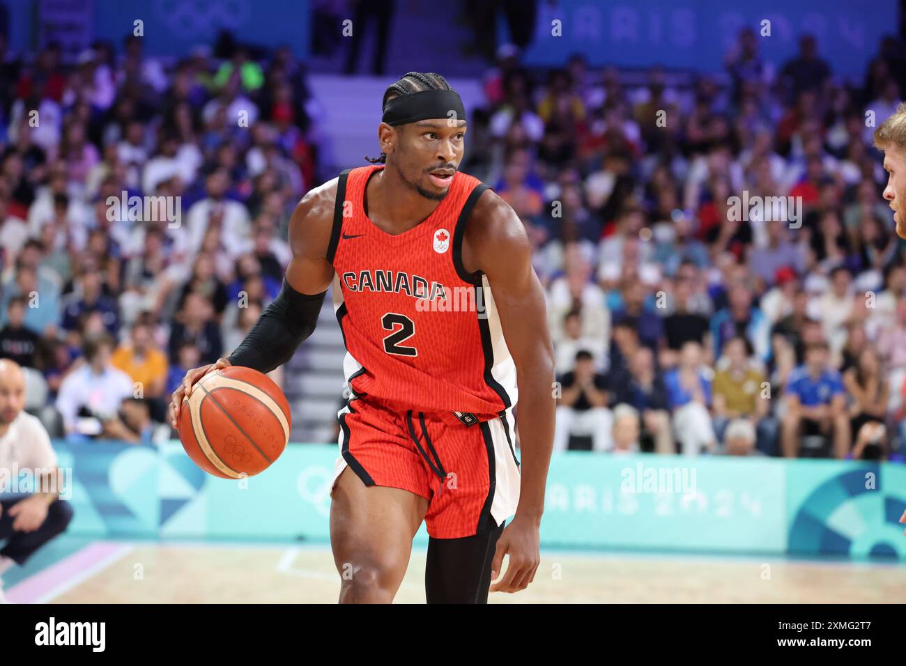 Paris, France. 27th July 2024. Shai Gilgeous-Alexander of Canada, Basketball, Men&#39;s Group Phase - Group A between Greece and Canada during the Olympic Games Paris 2024 on 27 July 2024 in Villeneuve-d&#39;Ascq near Lille, France Stock Photo