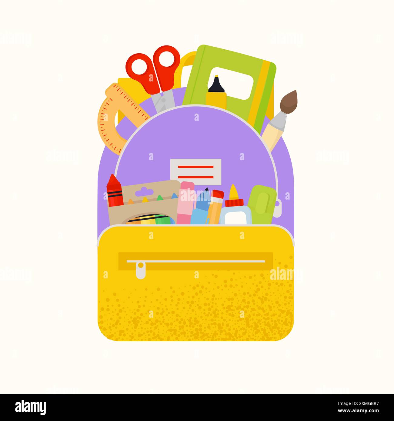 Cute Kids Backpack with school supplies. Vector Illustration Stock Vector