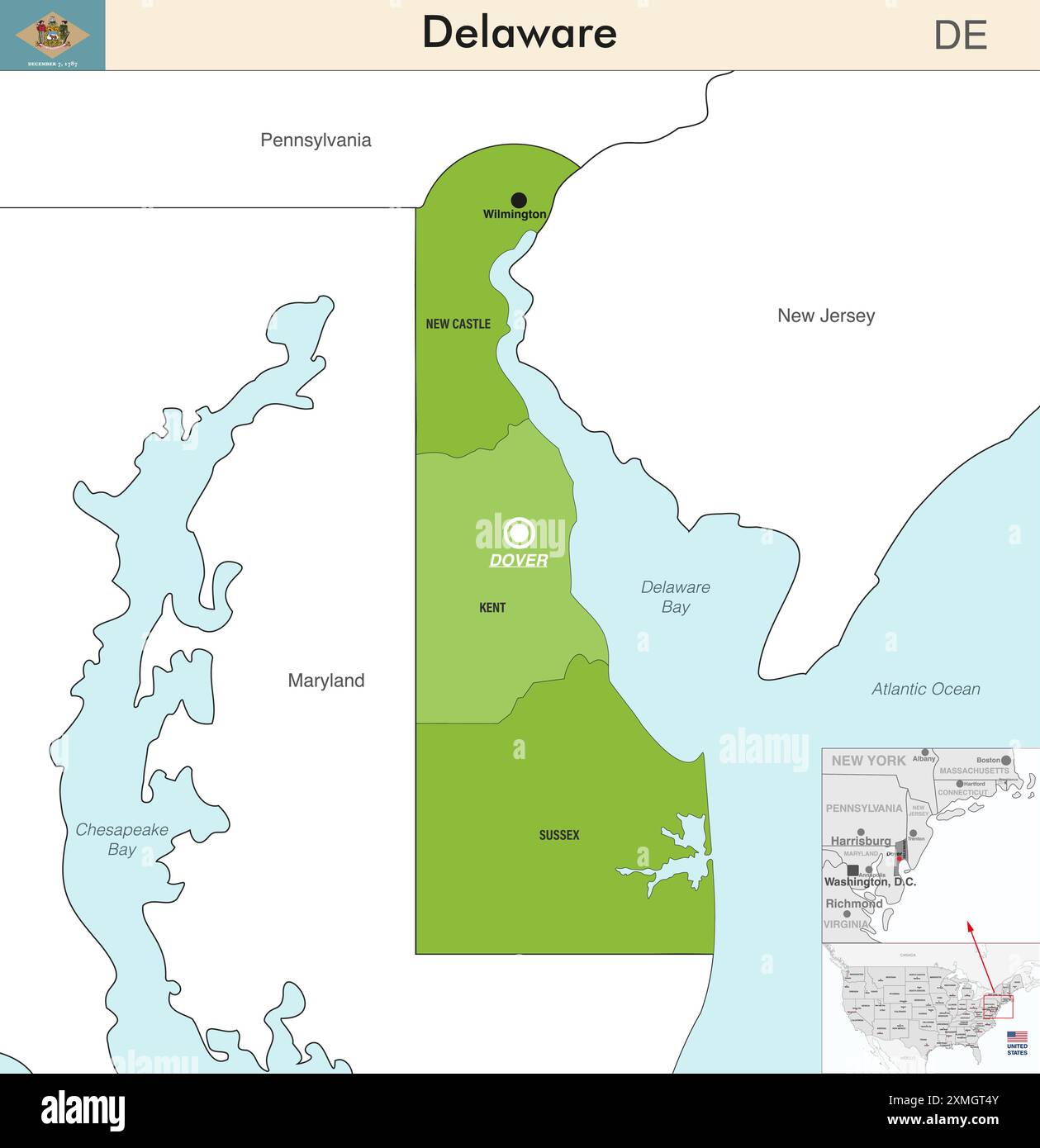 Delaware state map with counties borders. Delaware's at-large ...