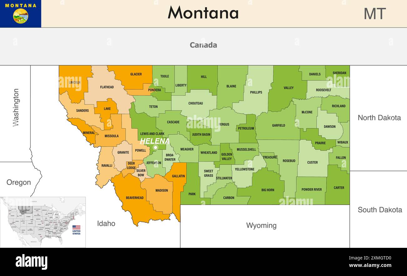 Montana state map with counties - Montana State Map With Counties Borders And Colored Congressional Districts Boundaries Due To The 2020 United States Census And Which Is Valid Since 2 2XMGTD0 