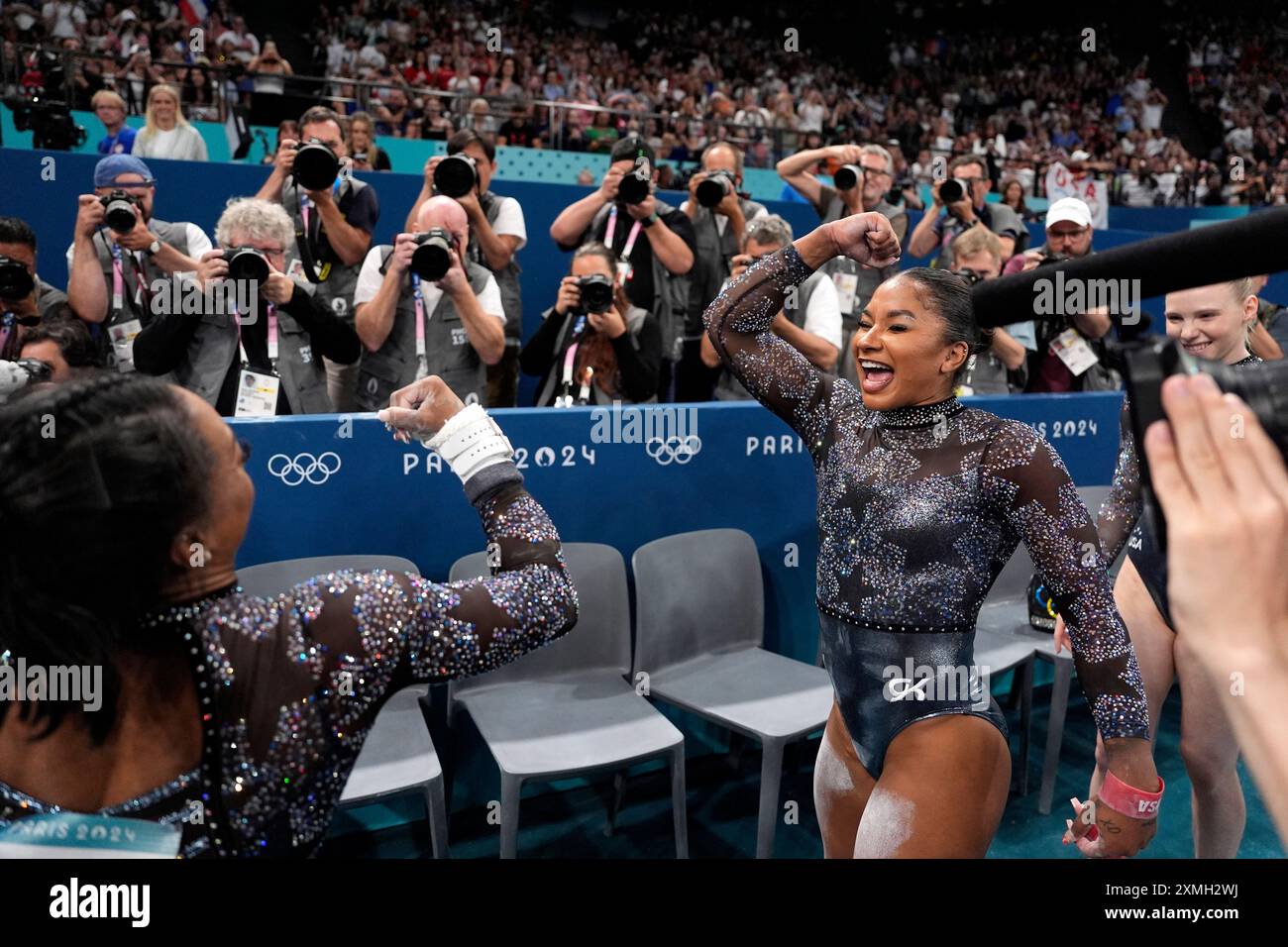 Simone Biles, left, and Jordan Chiles, right, of United States ...