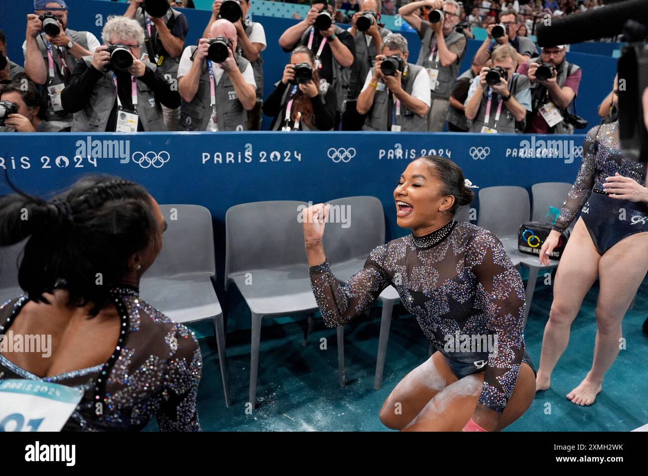 Simone Biles, left, and Jordan Chiles, right, of United States ...