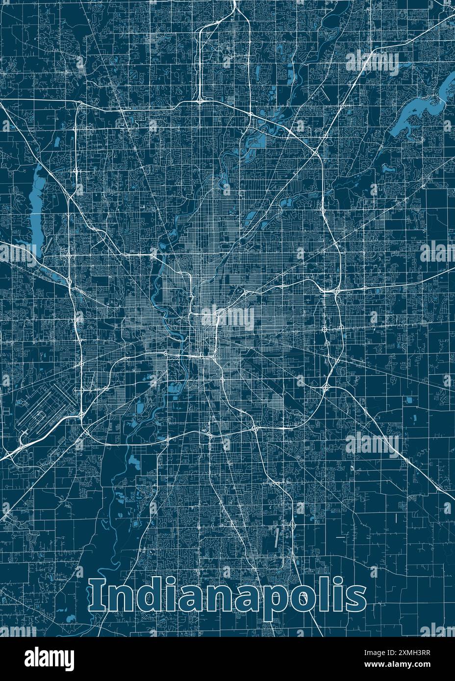 Indianapolis Indiana United States - Indianapolis Indiana United States Artistic Blueprint Map Poster 2XMH3RR