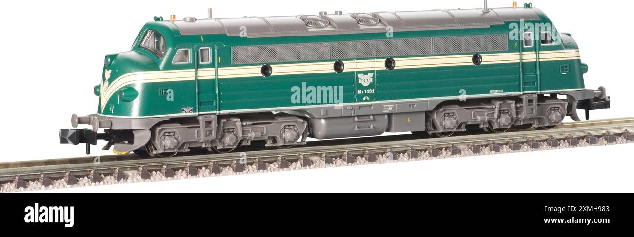 Diesel locomotive engine and tracks model railway cut out still life ...