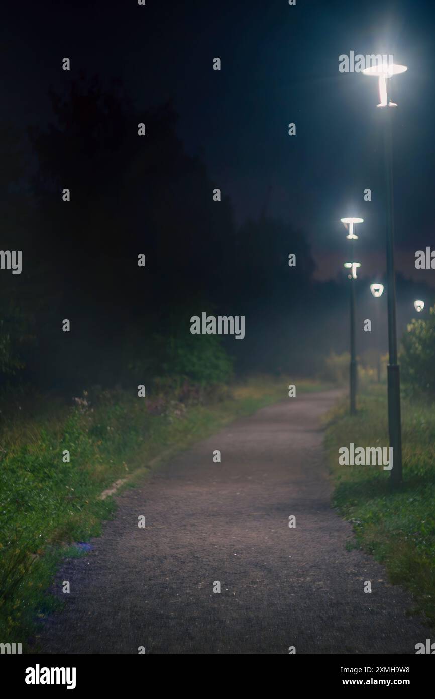Park at night path lamp posts hi-res stock photography and images - Alamy