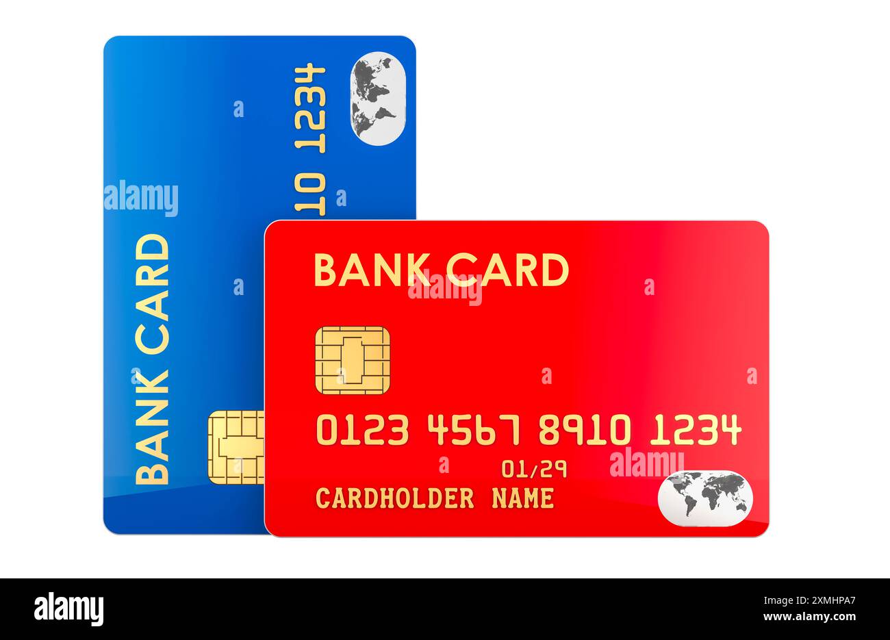 Two Credit Bank Cards, 3D rendering isolated on white background Stock ...