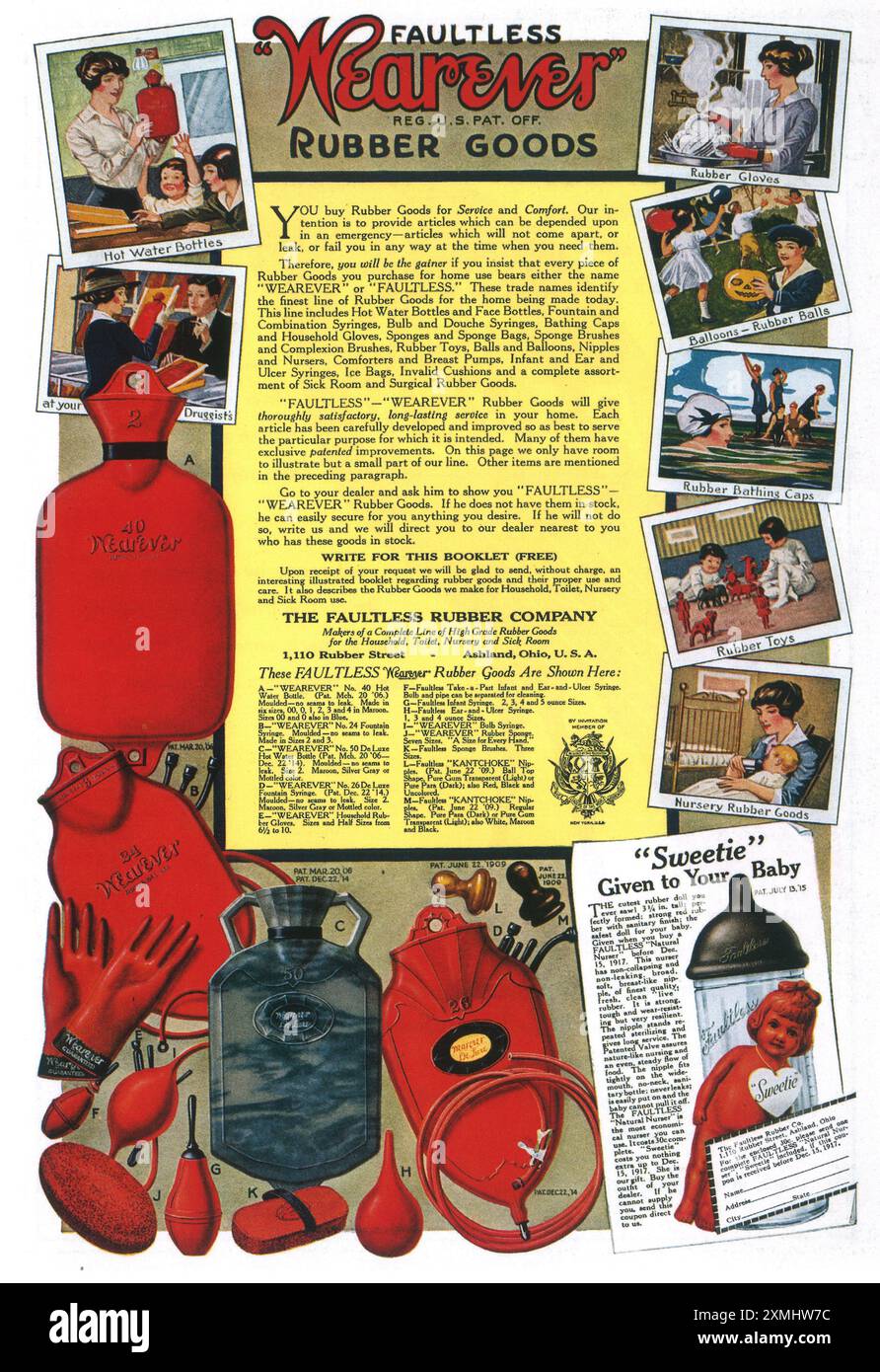 1914 Faultless Wearever Hot Water Bottles Rubber Goods ad Stock Photo -  Alamy, image size:892x1390