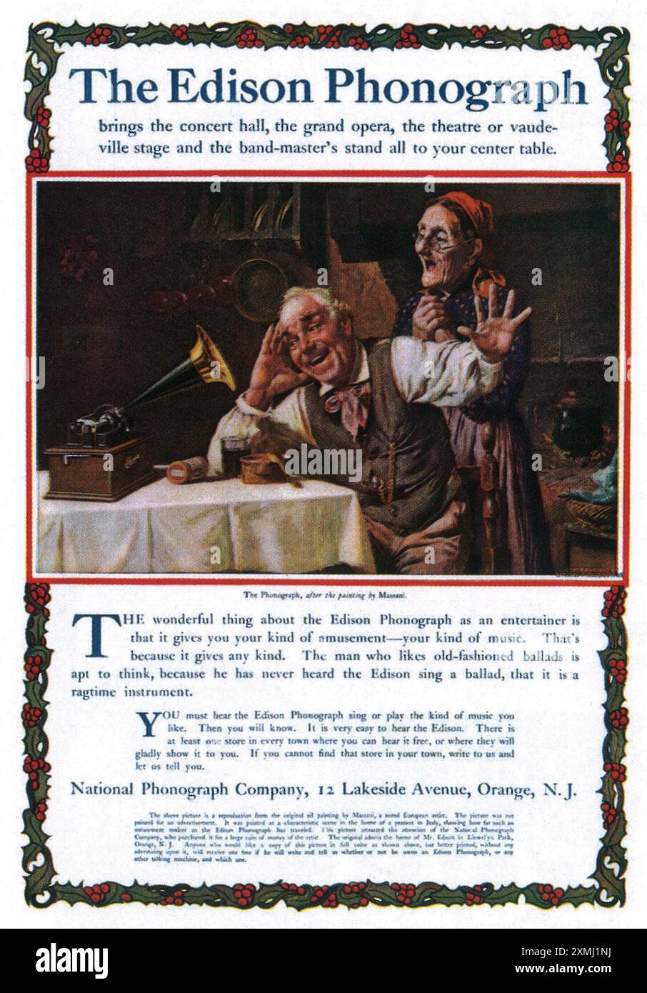 1906 Edison phonograph ad - Pompeo Massani painting Stock Photo
