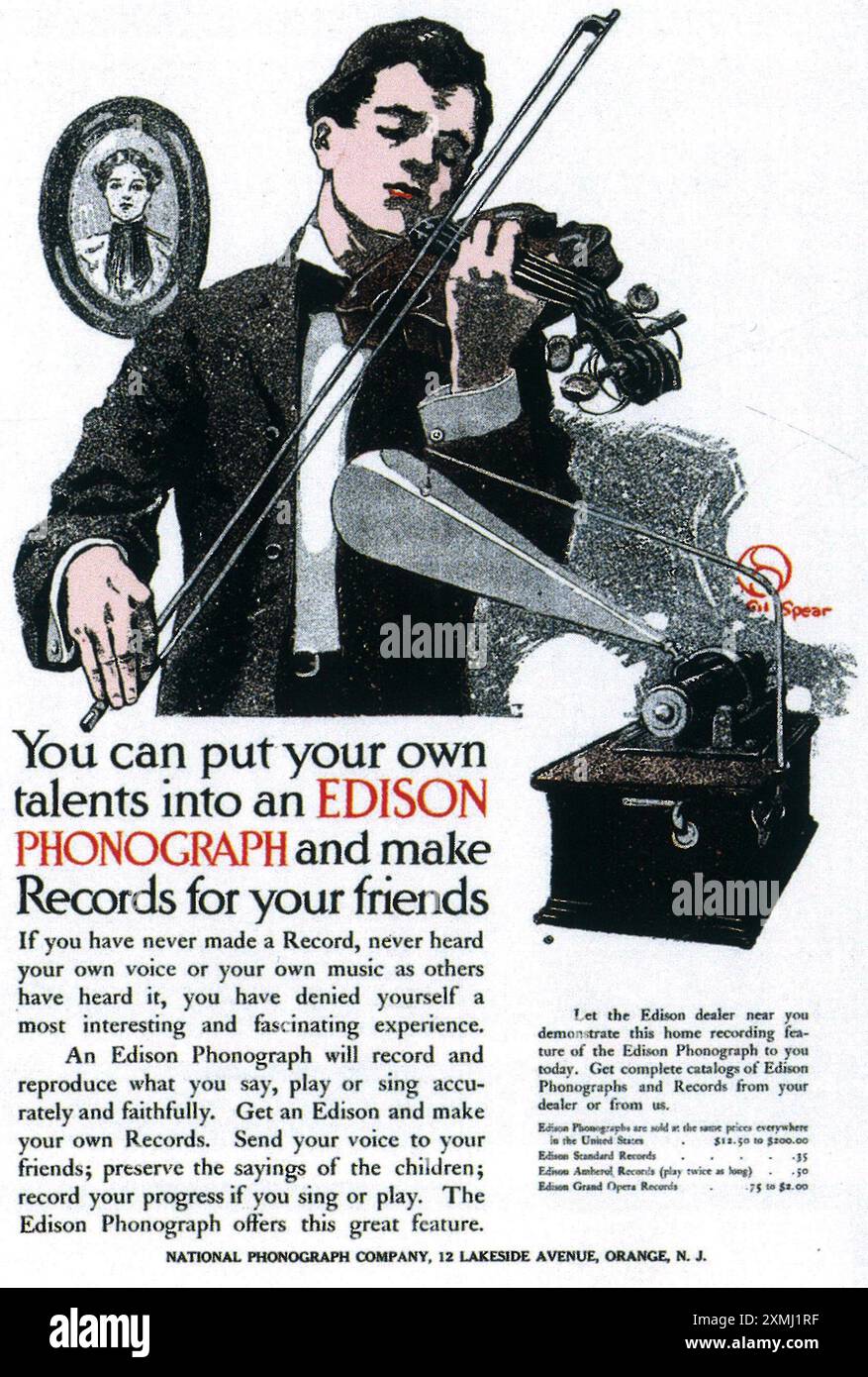 1910 Edison phonograph ad - Violin player Stock Photo