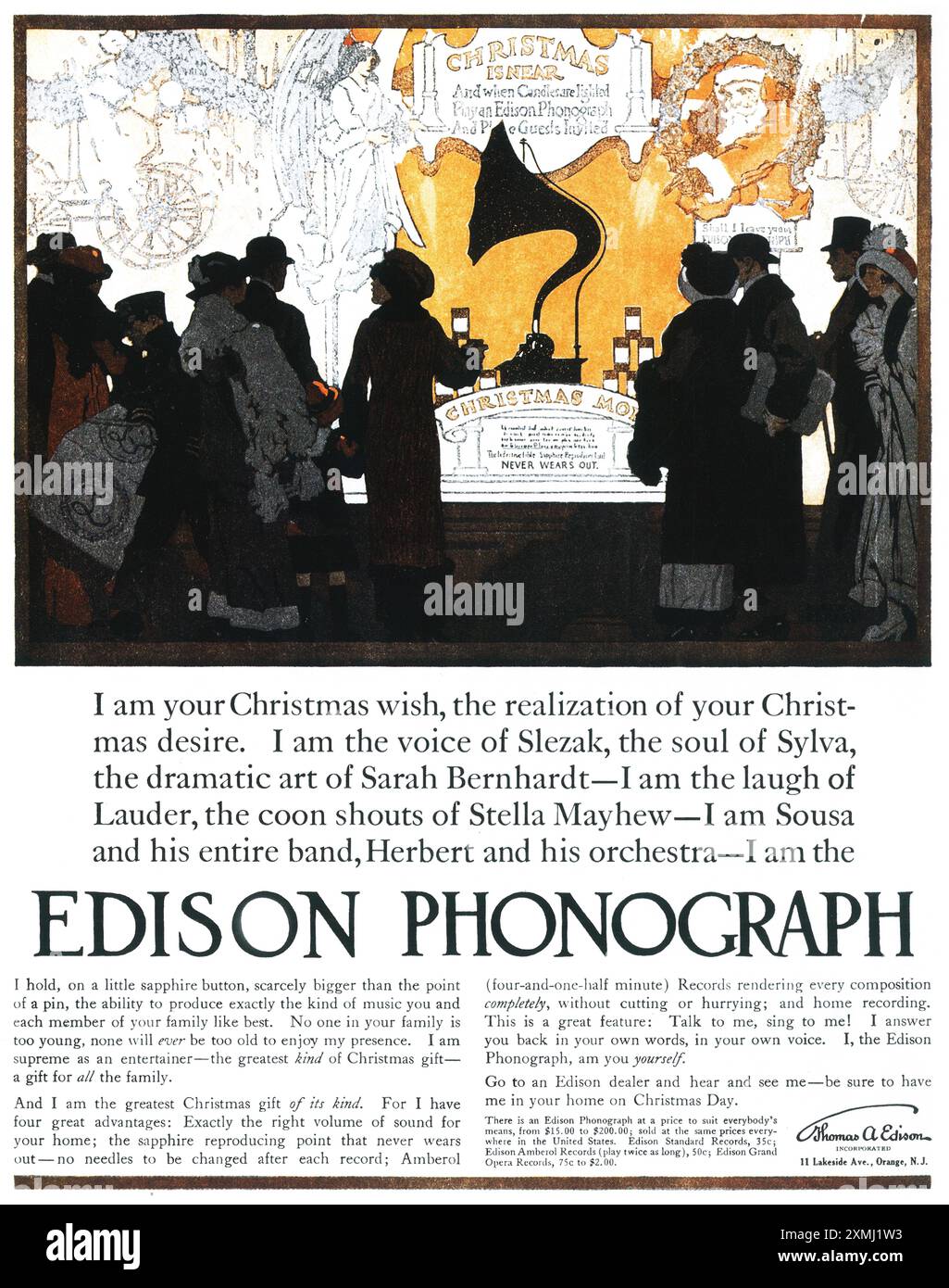 1908 Edison phonograph ad - Sarah Bernhardt record - Christmas Stock Photo