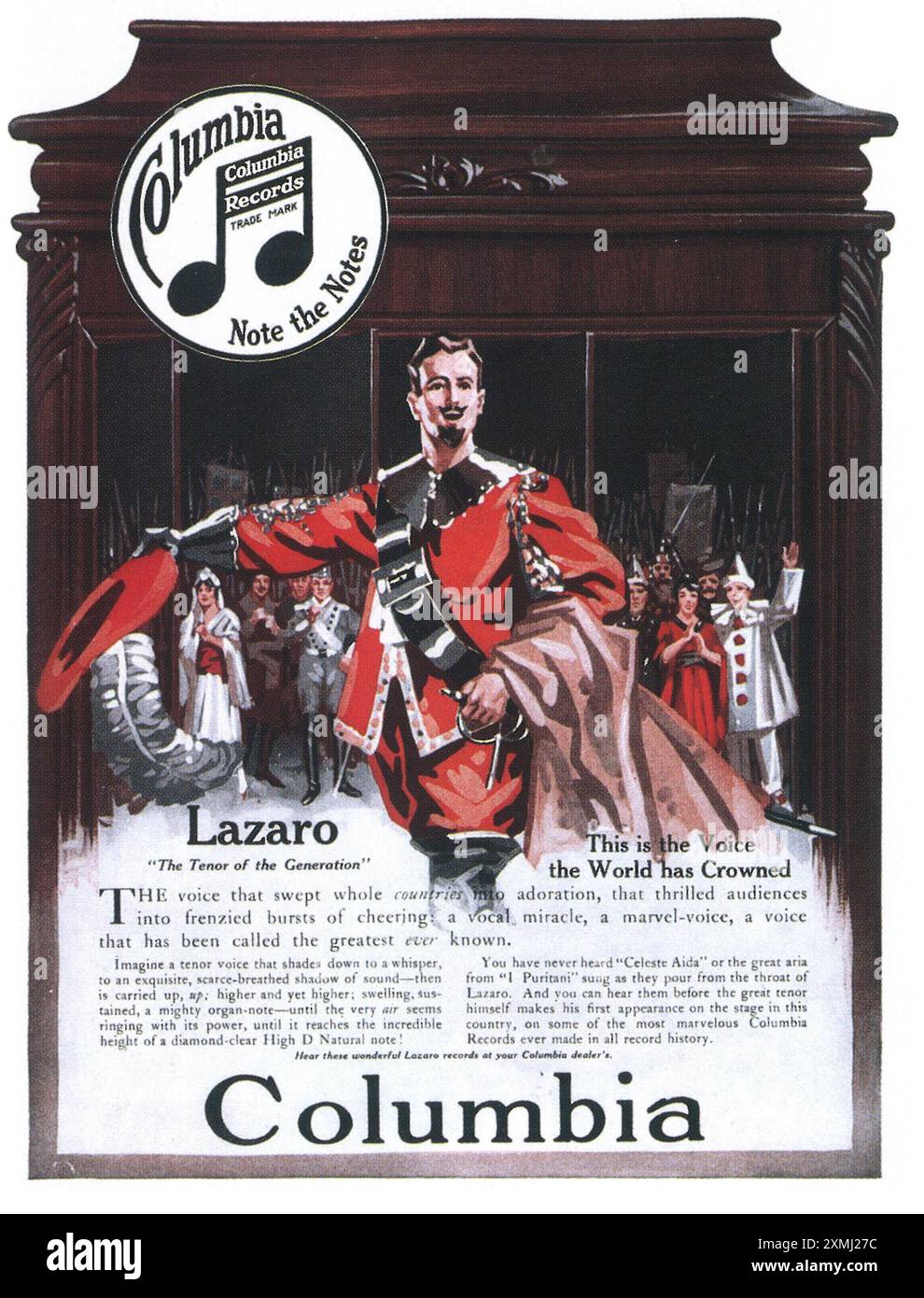 1917 Columbia Records ad - Lazaro the tenor of the generation Stock Photo