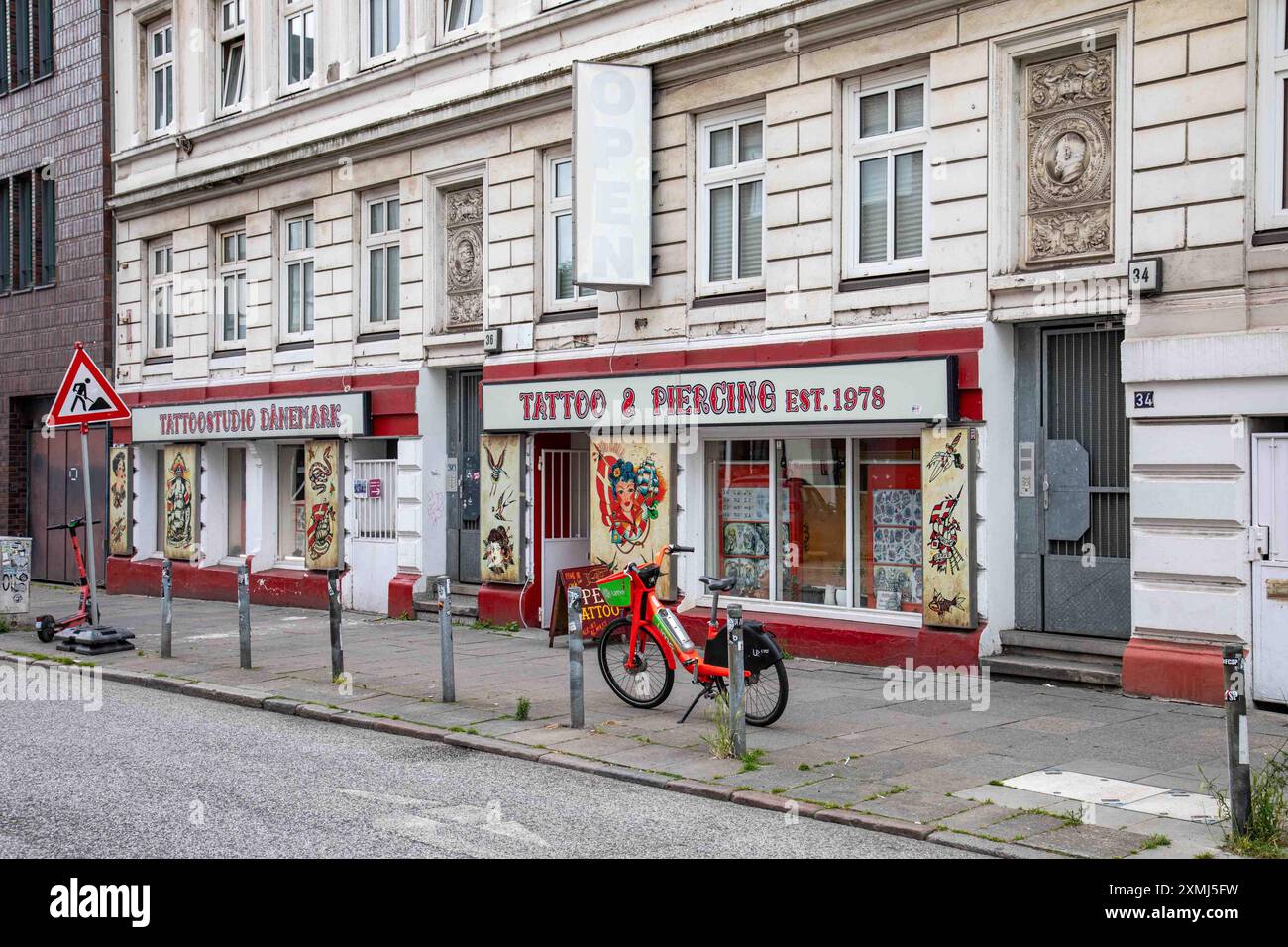 Tattoo studio Dänemark at Kastanienallee 36 in St. Pauli district of Hamburg, Germany Stock Photo