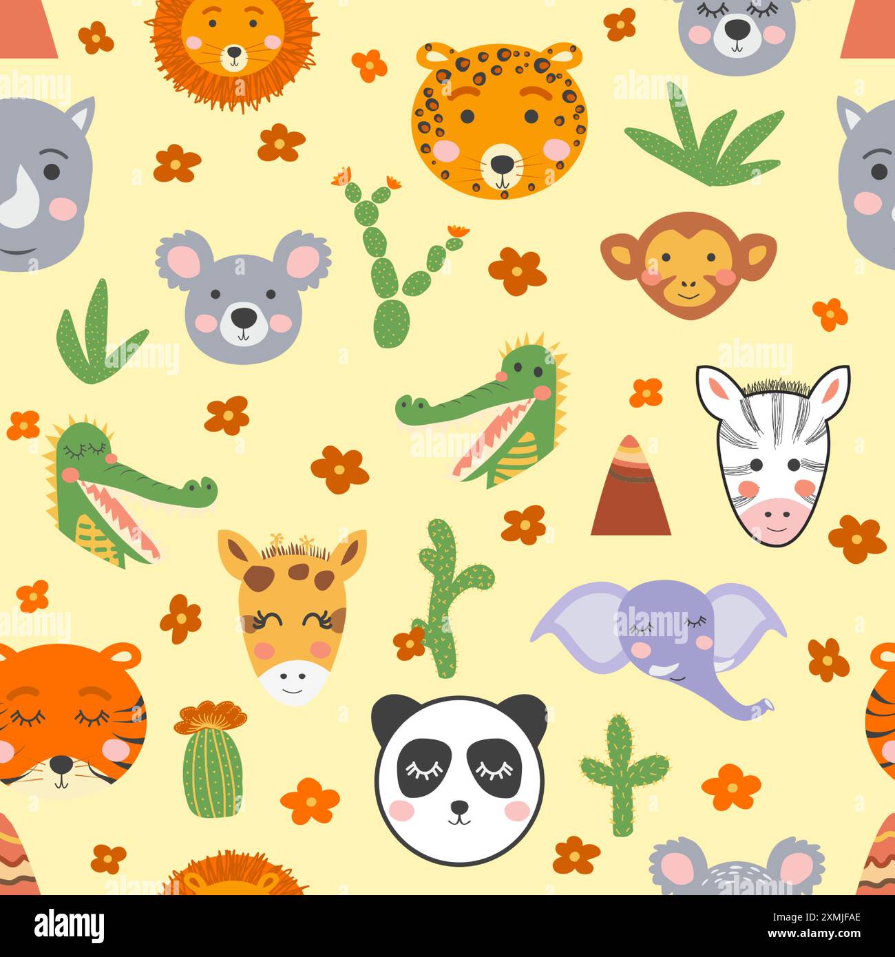 Boho Animal Pattern Seamless pattern with cute tribal animal faces. Illustration in boho ...