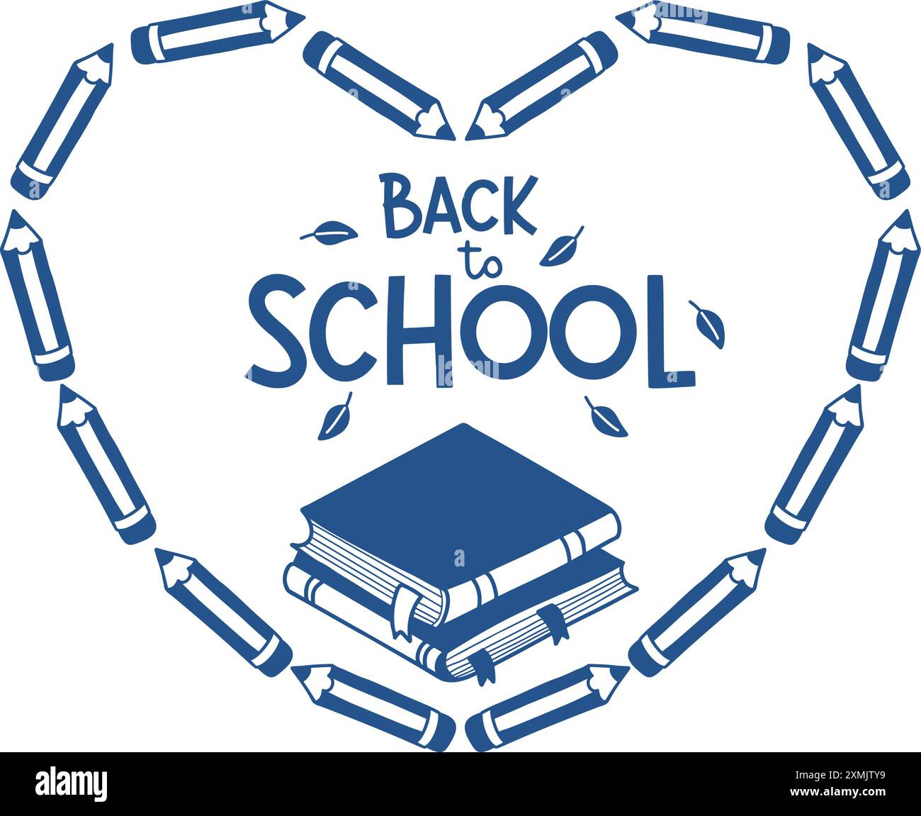 Back to school. Frame of pencils in shape of heart with books and ...