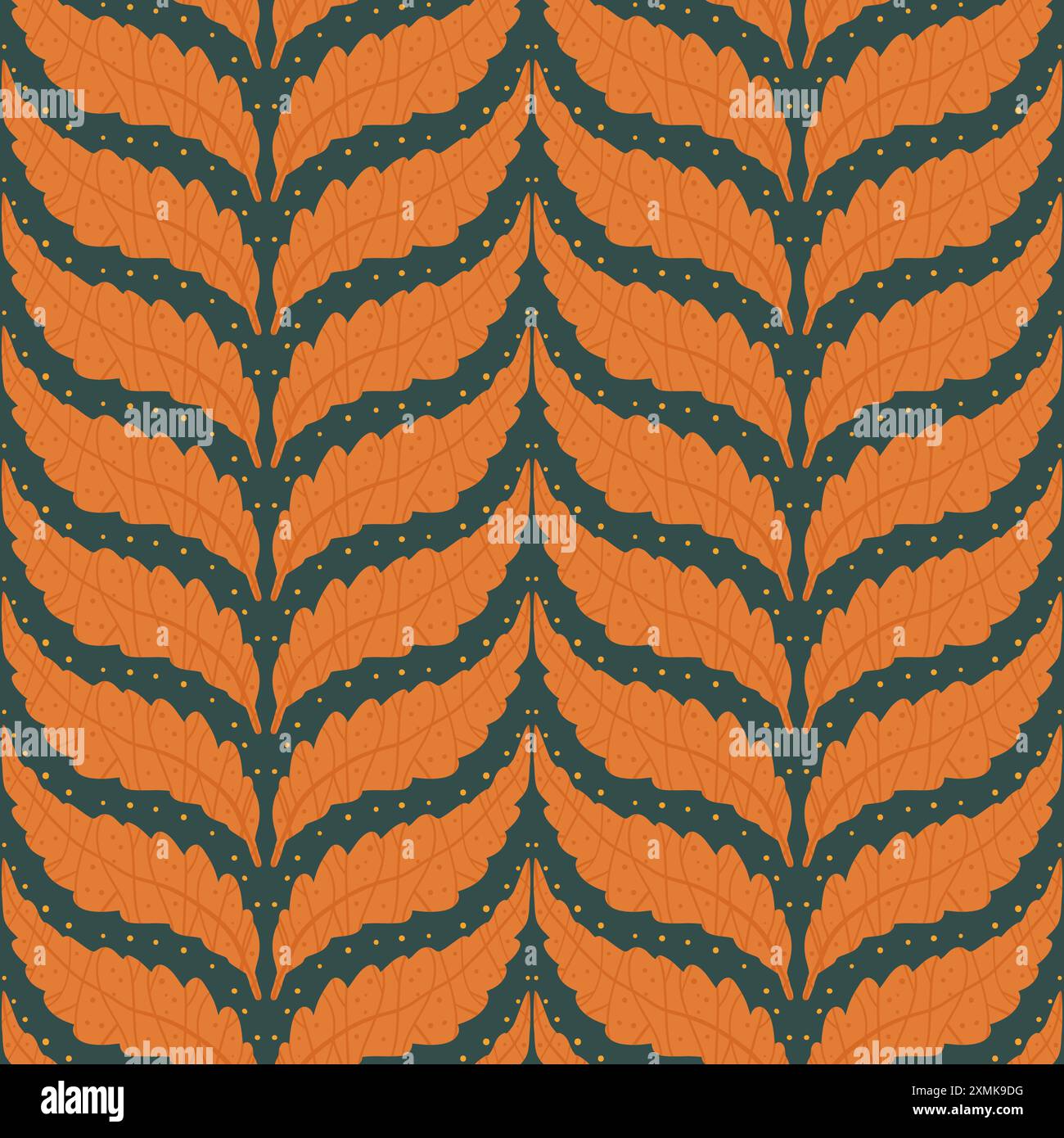 Autumn leaves braided seamless pattern. Fall woodland forest repeat background. Vector hand drawn illustration. Stock Vector