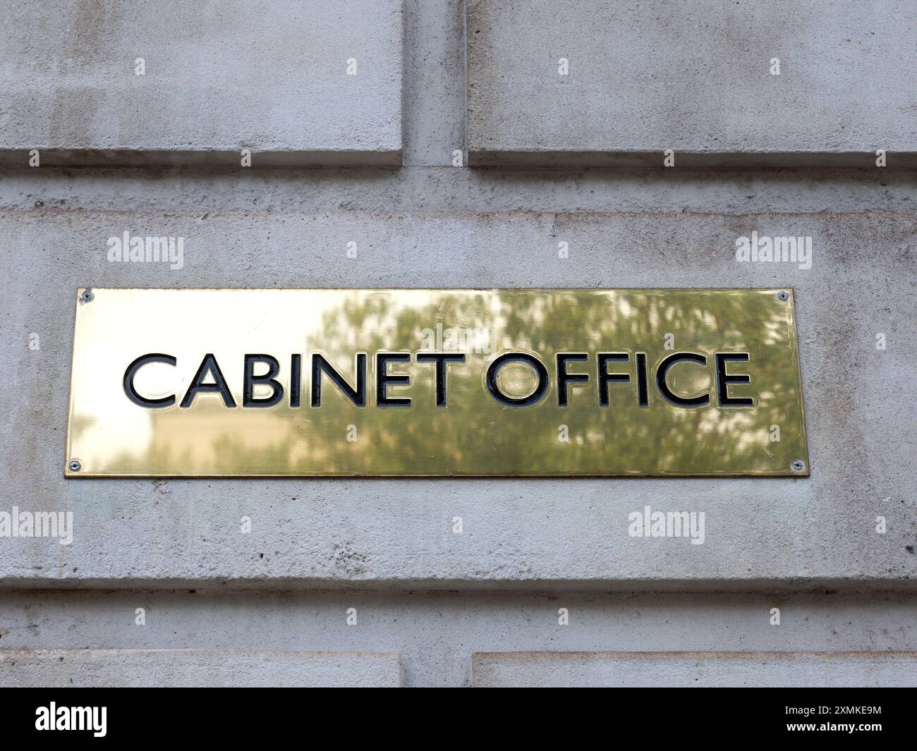 Close-up view of the Cabinet Office name-plate at the entrance to the Cabinet Office building in Whitehall Westminster London Stock Photo