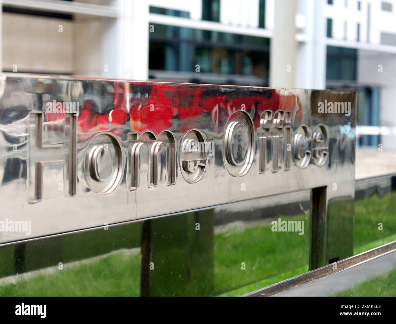 Close-up view of the Home Office name-plate outside the Home Office building in Marsham Street Westminster London Stock Photo