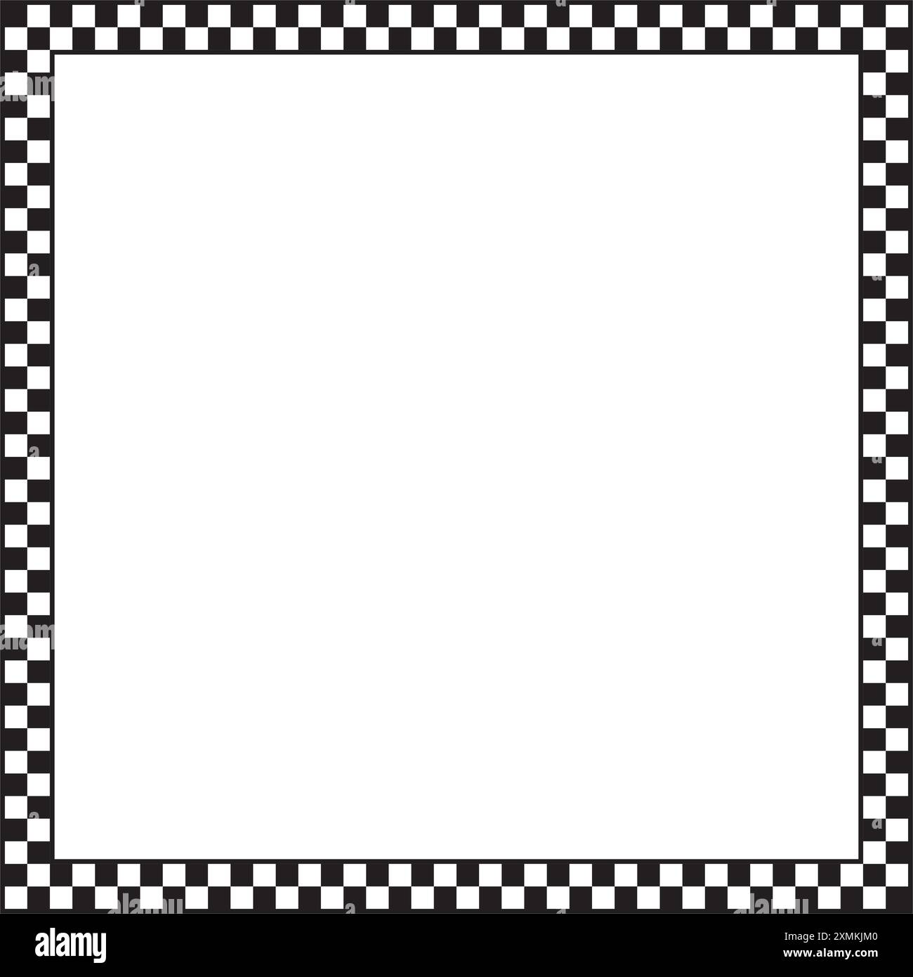 Square frame with black and white chequered print. Vignette with checkerboard, rally flag or chess game plane pattern. Rectangular geometric framework Stock Vector