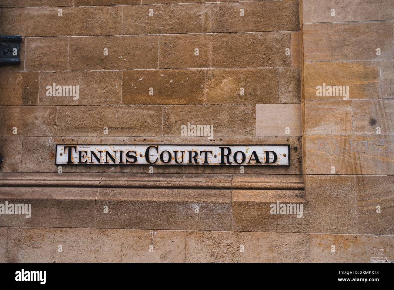 Weathered Tennis Court Road Street Sign on Historic Stone Wall in ...