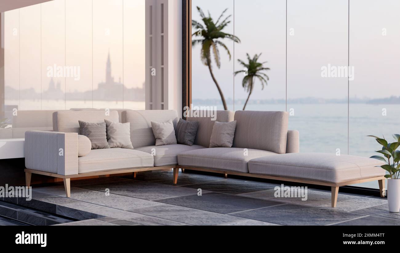 The interior design of a luxurious contemporary living room features a ... - Luxury Apartment Rentals With Large Window Seat