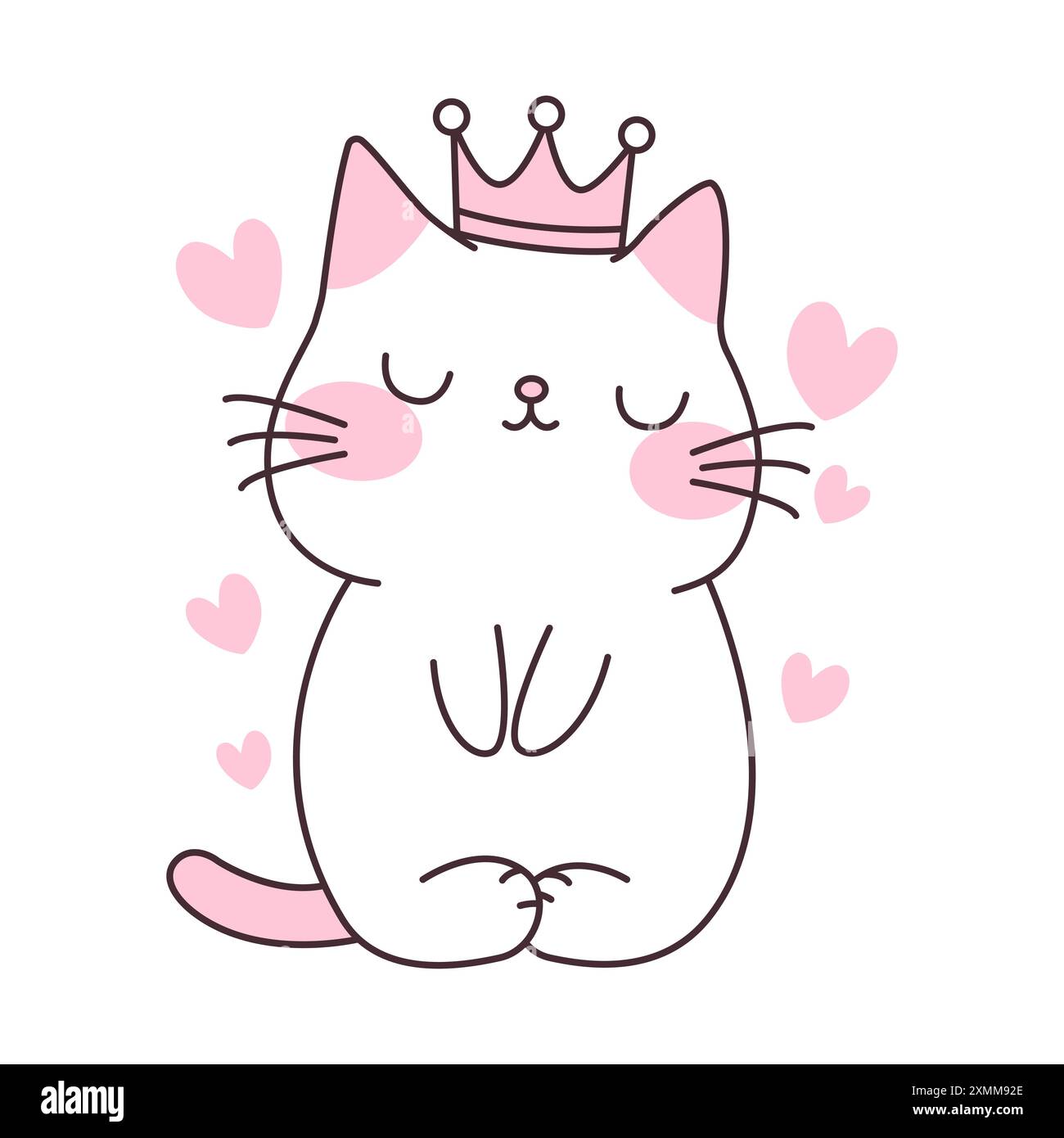 Cute Love Pet Cat Cartoon Character Sleeping Wearing Crown Vector