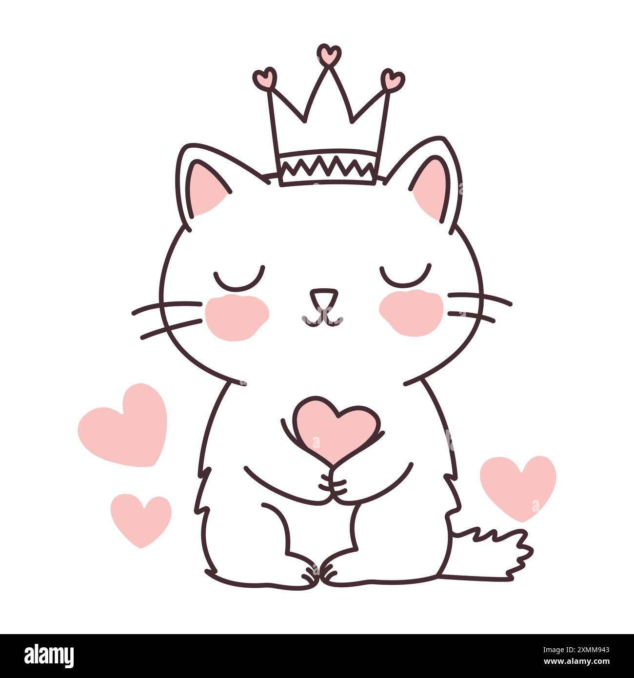 Cute Love Pet Cat Cartoon Character Sleeping Wearing Crown Vector ...