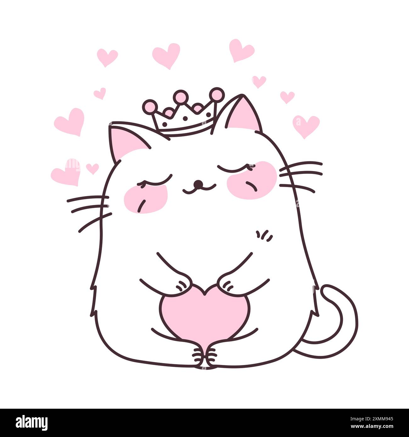 Cute Love Pet Cat Cartoon Character Sleeping Wearing Crown Vector
