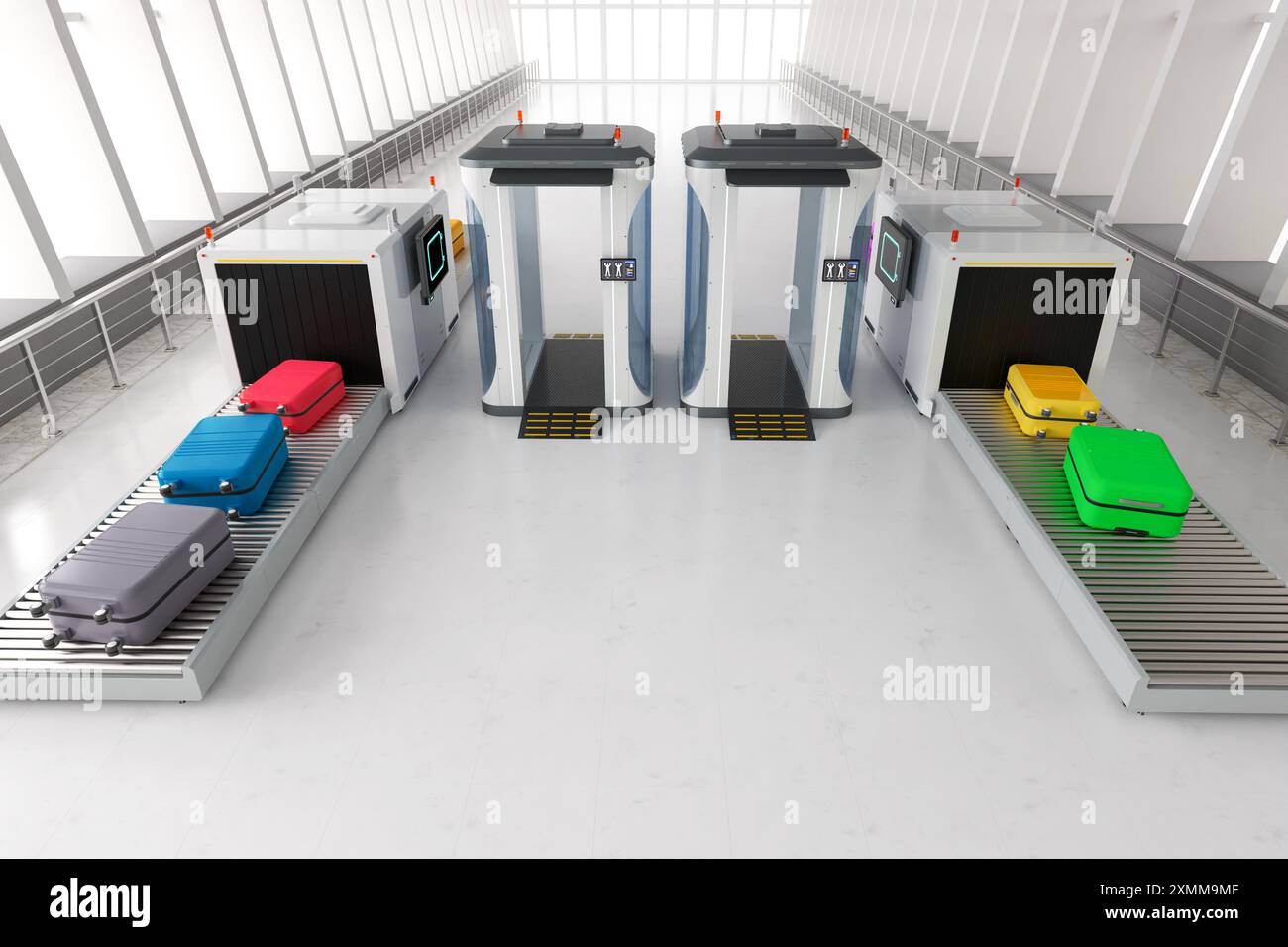 3d rendering airport security checkpoint with security gates and ...