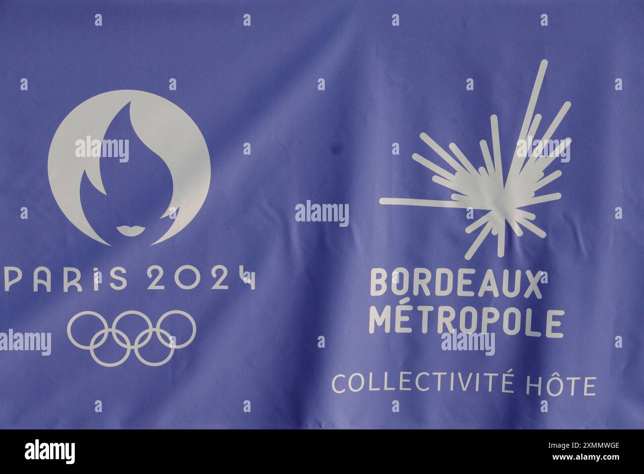 Signage, logos and symbols of the Paris 2024 Olympic Games. Bordeaux Olympic Stadium, Bordeaux