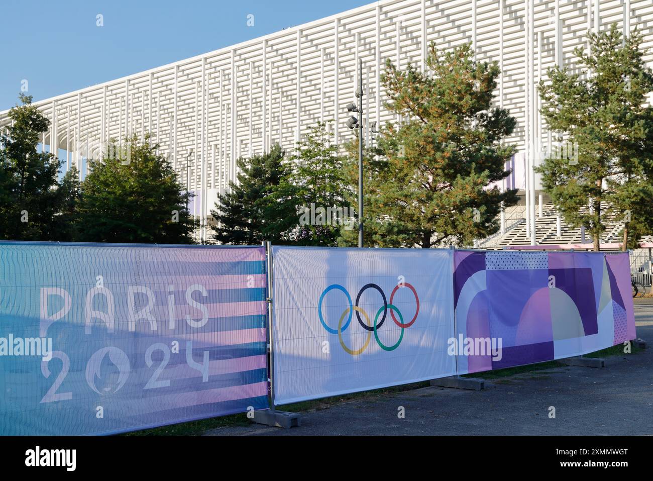 Signage, logos and symbols of the Paris 2024 Olympic Games. Bordeaux Olympic Stadium, Bordeaux