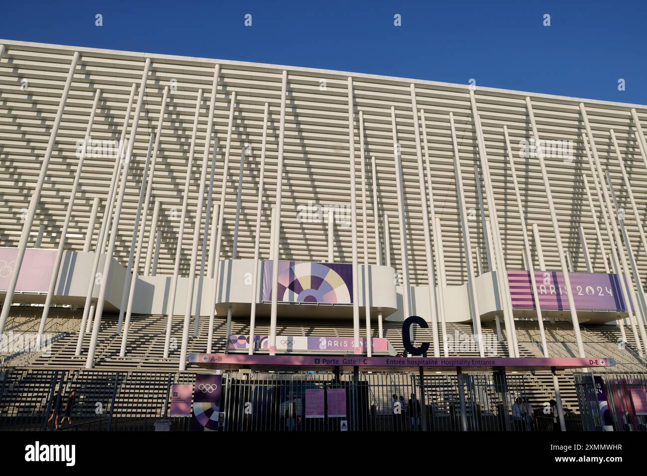 Signage, logos and symbols of the Paris 2024 Olympic Games. Bordeaux Olympic Stadium, Bordeaux