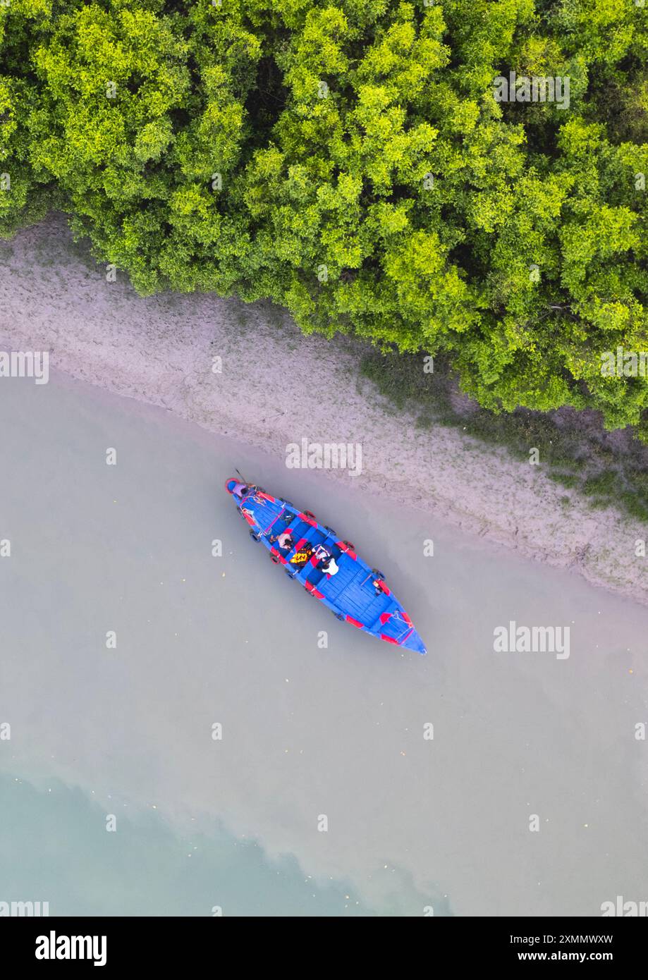 Shyamnagar Aerial view of a boat near the mangrove in the Sundarbans, Khulna ...
