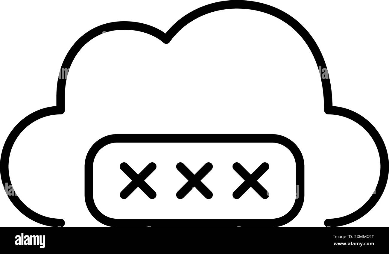 Cloud and password covered by asterisks. Secure data storage, protected account. Pixel perfect vector icon Stock Vector