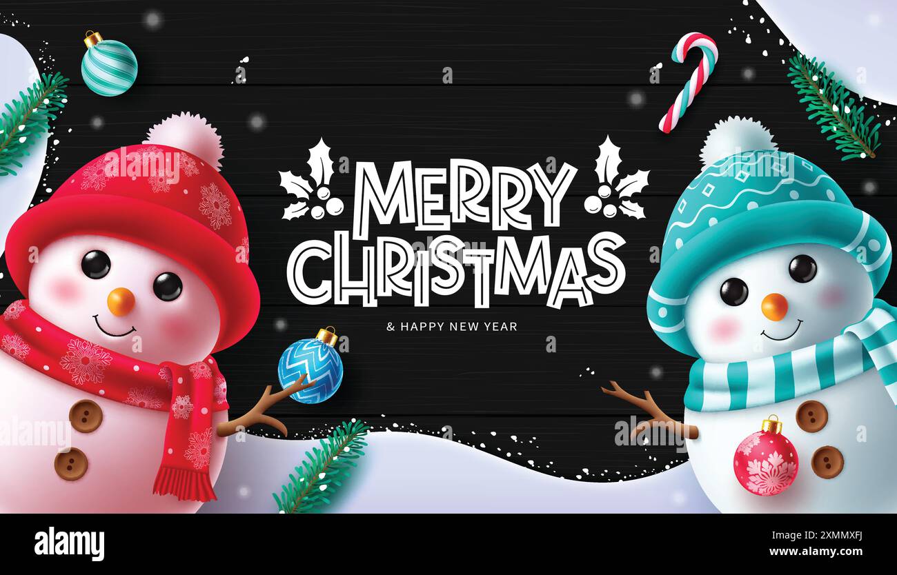 Merry christmas greeting vector banner design. Snowman characters with ...