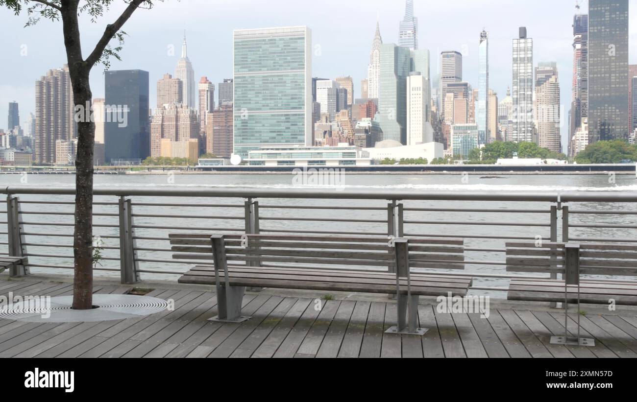 New York City waterfront skyline, Manhattan Midtown buildings ...