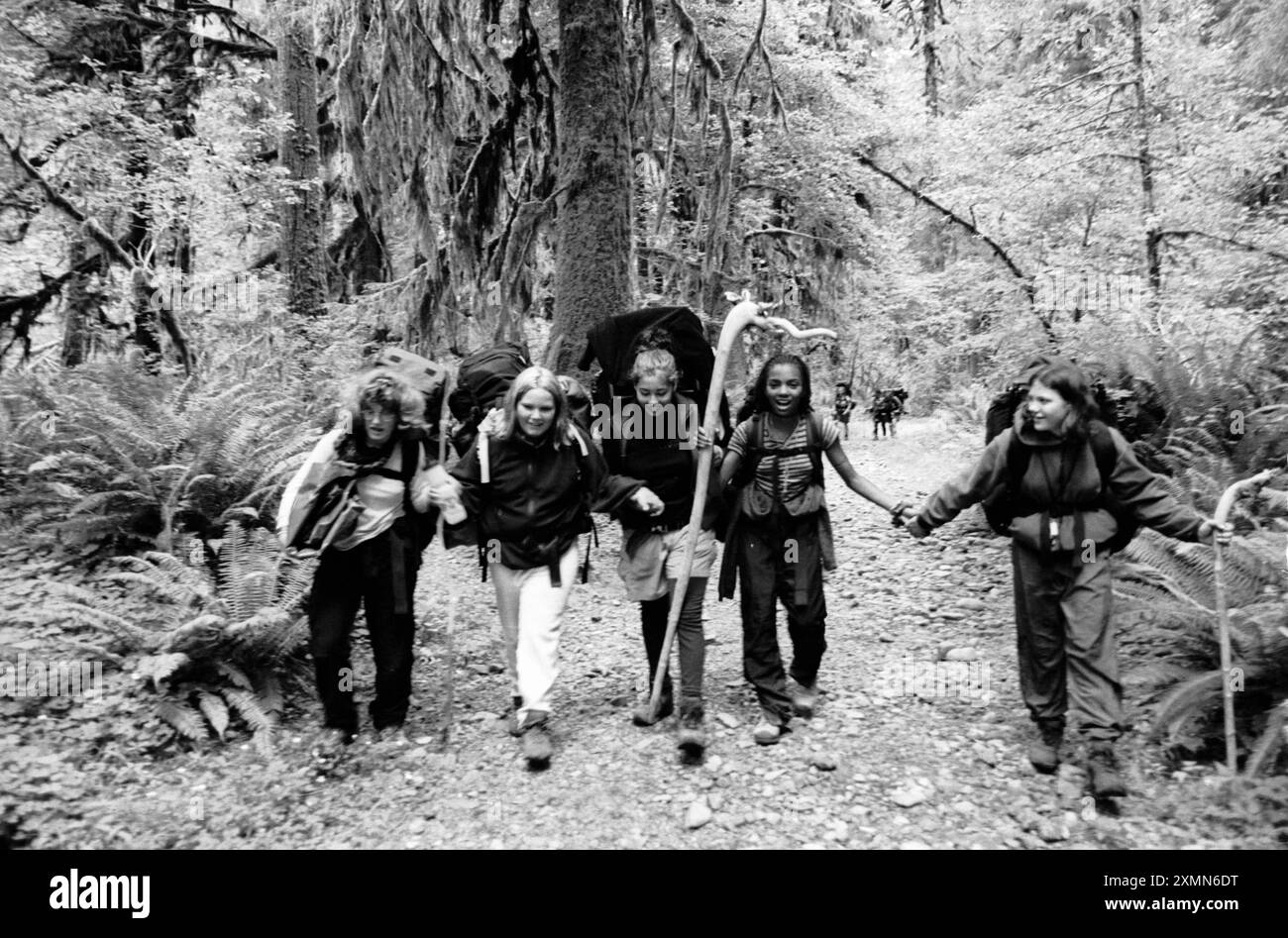 Young girls head for hiking in a group Stock Photo - Alamy
