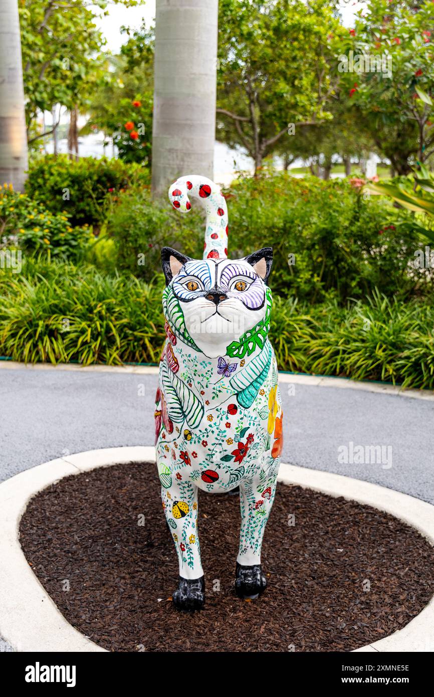 American Wirehair by artist Magally Erminy, Dogs and Cats Walkway and Sculpture Gardens, Maurice A Ferre Park, Miami, Florida, USA Stock Photo