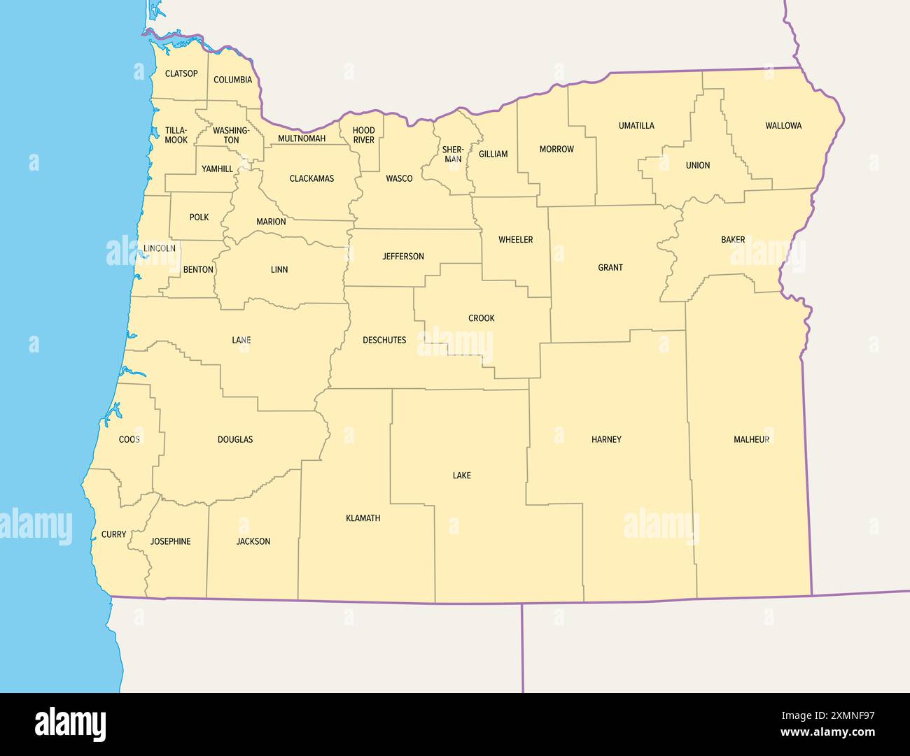 Linn county map hi res stock photography - Oregon Counties Political Map With Borders And County Names State In The Pacific Northwest Region Of The United States Subdivided Into 36 Counties 2XMNF97