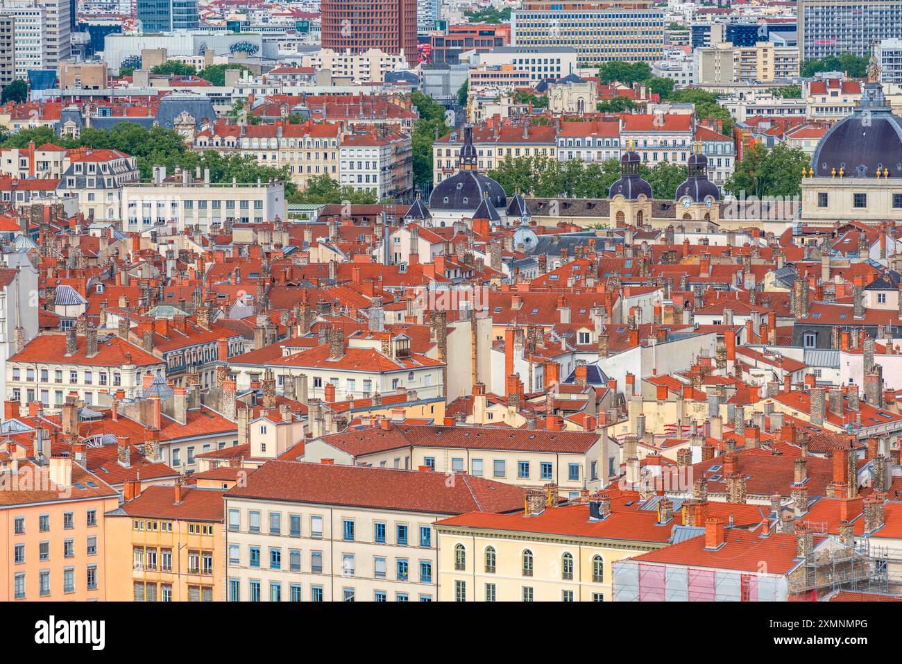 View of the iconic roofs with the orange tiles of Lyon, France Stock Photo