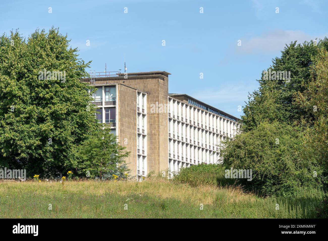 Durham, County Durham, UK. County Hall, headquarters of Durham County Council, a brutalist municipal building on the outskirts of the Stock Photo