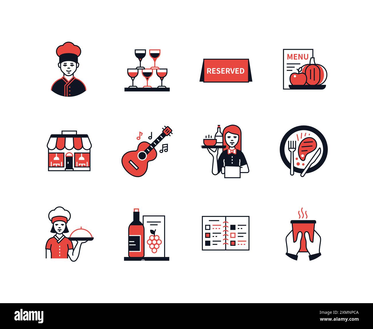 Rest in the restaurant - line design style icons set Stock Vector Image ...