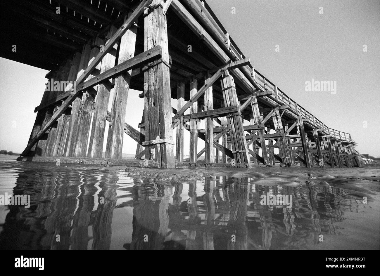 The Old Shoreham Toll Bridge linking Shoreham-by-Sea to Lancing and Worthing was built across the River Adur tidal estuary in 1781.This photo was taken in January 1994 to mark the bridge being awarded Listed Grade II* status to protect it for the future. It is also known as the Adur Bridge.  30 January 1994 Picture by Roger Bamber Stock Photo