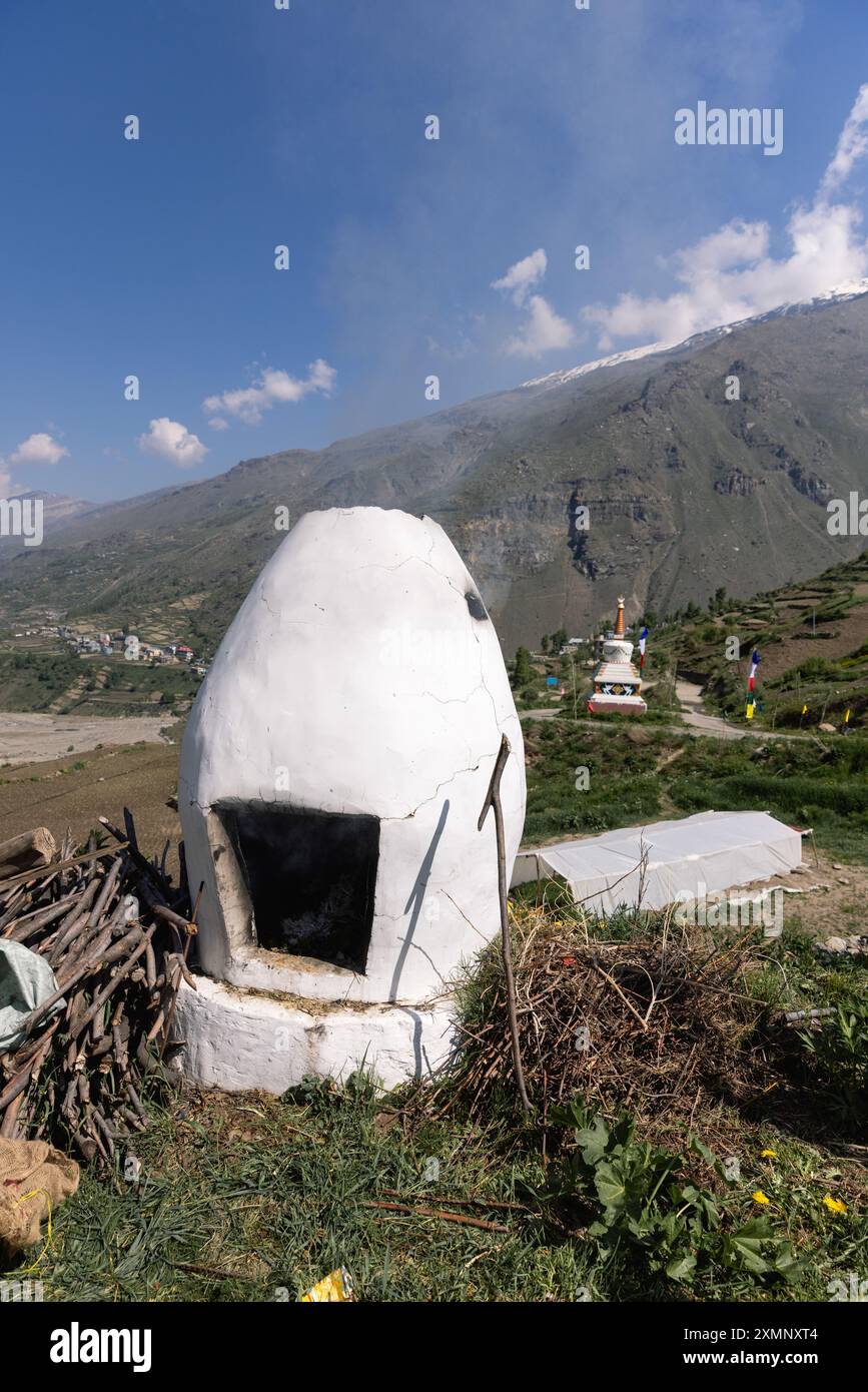 Buddhist ritual stupa for fire ceremonies in the Himalayan mountains ...