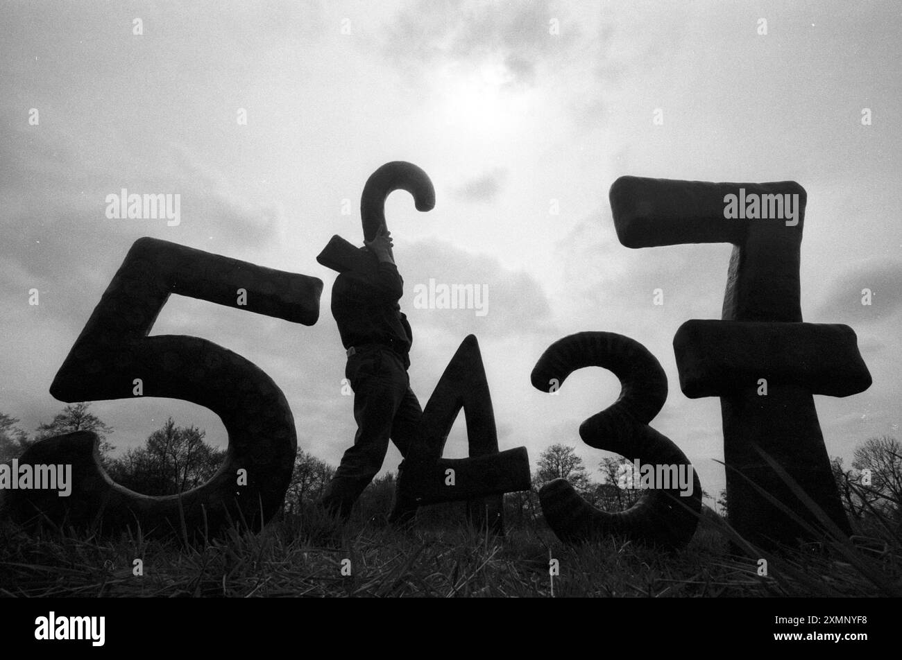 Johnny Woodford with his Numbers sculpture8 June 1995 Picture by Roger ...