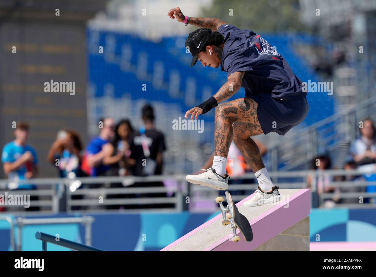 Nyjah Huston, of the United States, competes in the men's